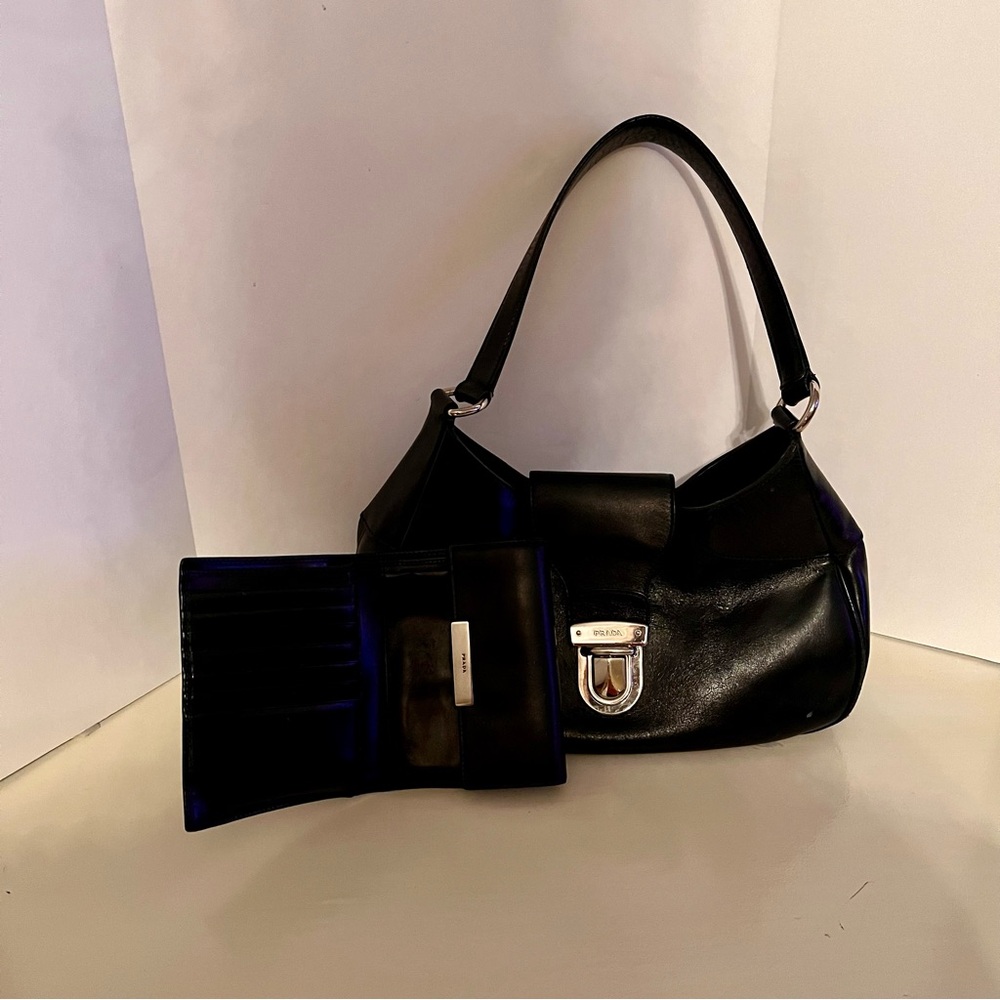Vintage Authentic Black Leather Prada Vitello Moon Bag
